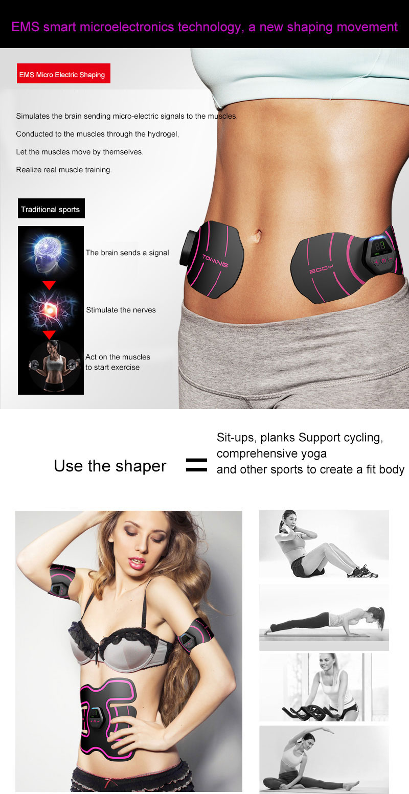 Rechargeable Electric Ems Tens Unit Set Arm Muscle Abdominal Abdomen Training Device Trainer Belt Stimulator With App Controller