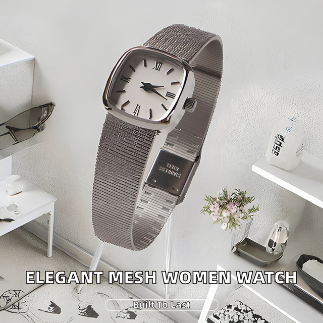 Luxury Antique Women's Stainless Steel Mesh Strap Square Design Minimalist Watch with Quartz Movement Custom Logo