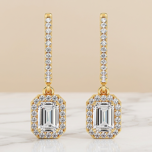 Pendientes Colgantes de Aro con Diamantes Cultivados en Laboratorio de Corte Esmeralda en Oro Amarillo de 14K de RATAN JEWELS para Mujer, Regalo Moderno y para Fiestas - Certificados - Product Image 5