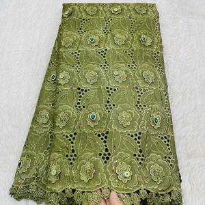 2025 vente chaude coton africain Voile dentelle avec cristal broderie exclusive <span class=keywords><strong>suisse</strong></span> dentelle motif bordure grandes pierres pour les femmes robe - Product Image 5