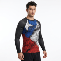 Freandy Sports Premium MMA Rashguard à manches longues pour homme, impression par sublimation, séchage rapide, polyester, compression, bleu, rouge, blanc