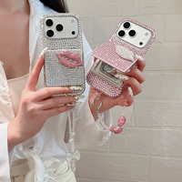 Coque de protection de luxe avec support et dragonne pour iPhone 17, 16, 15, 14, 13 Pro Max, ornée de strass, pour usage quotidien