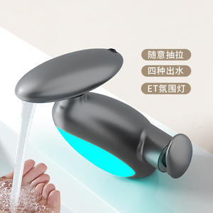 Robinet extractible Disixindi en acier inoxydable avec valve en céramique, lumière LED, pommeau de douche ovale à jet de pluie pour lavabo de salle de bain - Product Image 1