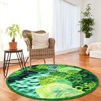 Tapis rond en fourrure synthétique vert mousse, imprimé botanique doux, antidérapant, lavable, style bohème, pour salon et chambre à coucher
