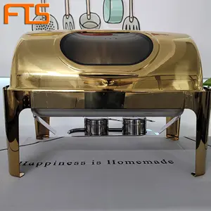 Fts Station Electric Dishes Food Warmer Stainless Steel Ware Square Catering Equipment Commercial Chafing Dish Buffet Set