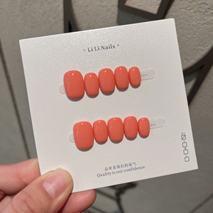 Lot de 10 <span class=keywords><strong>faux</strong></span> ongles press-on faits main, orange uni, courts, carrés ou en forme d'amande, en acrylique et <span class=keywords><strong>gel</strong></span>, avec logo personnalisé, vente en gros pour l'été - Product Image 5