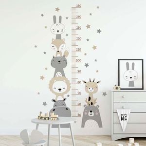 Autocollant mural en PVC motif lion et lapin de dessin animé, décoration murale pour chambre d'enfant, art mural pour enfants, imprimé UV, tableau de mesure de la croissance - Product Image 4