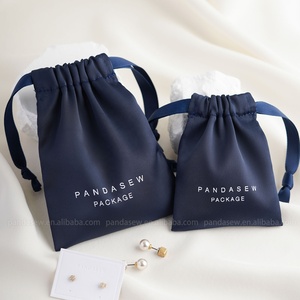 PandaSew Custom Logo Luxury Navy Blue Dense Silk Satin <b>Drawstring</b> <b>Bag</b> <b>Makeup</b> Jewelry Pouch - Product Image 1