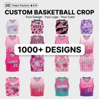 Maillot de basketball personnalisé OEM pour femme, sublimé, avec ruban rose pour la sensibilisation au cancer du sein, débardeur court en maille pour filles