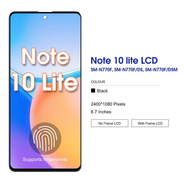 Wholesale AMOLED LCD Screen With Frame for Samsung Note10 Lite Fingerprint Support Display Replacement