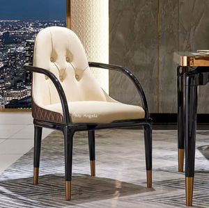 Muebles de lujo para el hogar, sillas de comedor de madera moderna, tapicería elegante de cuero verdadero, silla de comedor de cuero de napa copetudo - Product Image 1