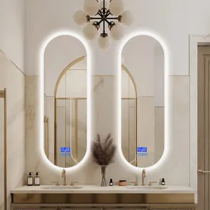 拱形壁挂式浴室镜，带触摸传感器开关浴室镜灯