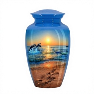 Vase en métal de luxe avec impression numérique Dauphin Coucher de soleil Plage, design moderne, portable, capacité personnalisable, pour présentation florale - Product Image 1