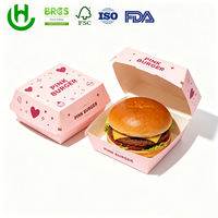 Boîte à hamburger en carton imprimé bleu marine personnalisée, emballage alimentaire jetable en forme de coquille pour les plats à emporter et la restauration rapide