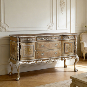 Meubles de salon classiques personnalisés en bois massif d'<span class=keywords><strong>acajou</strong></span> avec incrustations en placage de bois de burl rare, buffets et commodes antiques - Product Image 1