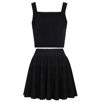 Cardigan élégant pour femmes Nouveau pull élastique tricoté à col rond et à manches longues Pull coupe ajustée à simple boutonnage Ensemble mini-jupe plissée