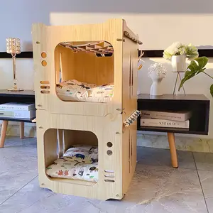 高品質のモダンなデザインミニマリストキャットハウス犬猫家具ハウス可動冬暖かい猫小さなペットベッド木製ペットケージ