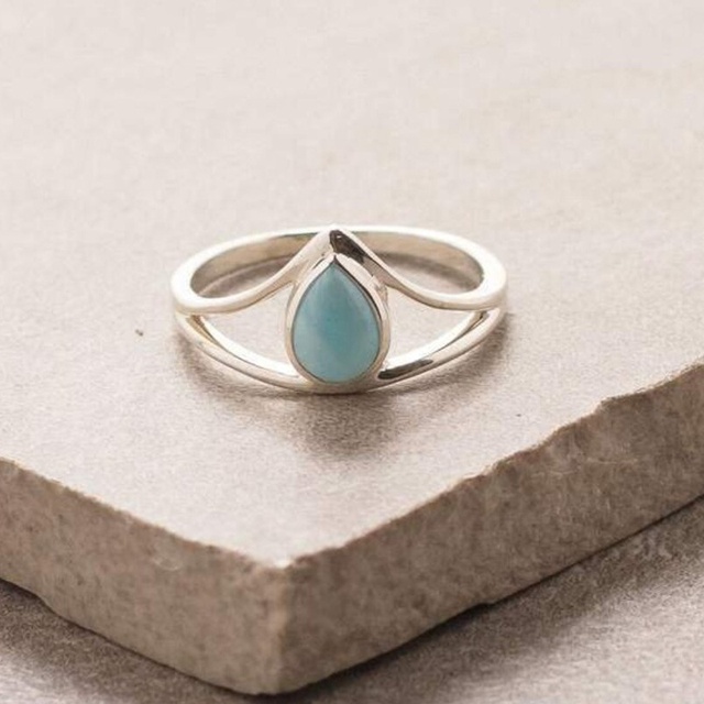 Latest Natural Gemstone Jewelry 925 Sterling Silver Ring With Larimar Aventurine  Faceted Rings rings jewelry women