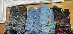 SHIKOL sepatu bot hiu berlian imitasi untuk wanita, sepatu bot tinggi lutut berlian imitasi kustom dengan kunci lipat berlian imitasi - Product Image 6