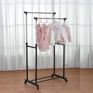 Double Bar Stainless Steel Adjustable Clothes <b>Drying</b> <b>Rack</b> Floor Standing Mobile Balcony Use Black Rectangle Shape - Product Image 2