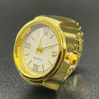 Reloj de pulsera de cuarzo chapado en oro de moda con envío rápido personalizado, mini reloj de anillo para mujer.