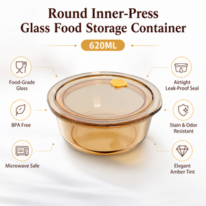 Conteneur de stockage alimentaire en verre rond de 620 ml, hermétique, pour la cuisine, <span class=keywords><strong>bol</strong></span> de conservation des aliments frais, conteneur de stockage alimentaire en verre rond - Product Image 3