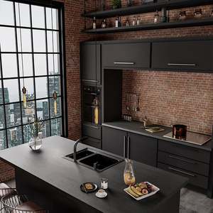 SANTOPOVA NEW MODEL Modular Modern Kitchen <b>Black</b> Melamine Kitchen Cupboards - Product Image 1