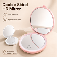 Miroir de Maquillage Compact LED Rechargeable Double Face en Gros, 3 Couleurs Dimmables, HD, Mini Miroir de Voyage Pliant de Poche, Logo Personnalisé