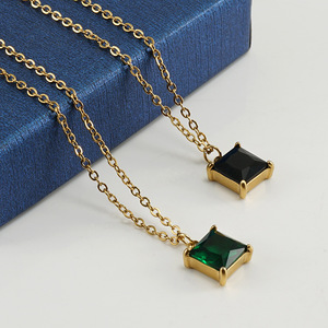 ZOGXIN Square Zircon Pendant Necklace 18K Gold Plated Stainless Steel Multi Color Geometric Chain For Women - Product Image 3