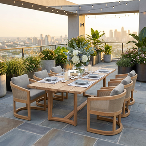 Juego de Comedor de Lujo Contemporáneo para Exteriores, Mesa de Madera de Teca con Sillas de Cuerda, 4 Piezas, Asientos Acolchados para Patio, Jardín, Hotel, Resort, Villa - Product Image 3