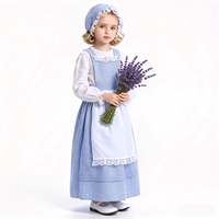 Costume de cosplay d'Halloween pour fillettes, robe coloniale de pionnière, bleu à carreaux, tablier blanc, bonnet, robe de fête fantaisie