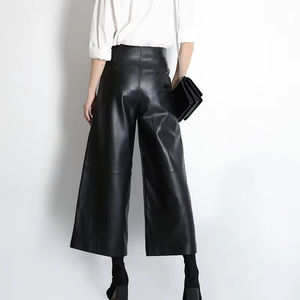 9601 l'alta qualità classica <span class=keywords><strong>donna</strong></span> <span class=keywords><strong>pantaloni</strong></span> larghi <span class=keywords><strong>neri</strong></span> in vera pelle di pecora <span class=keywords><strong>pantaloni</strong></span> di vera pelle per le donne - Product Image 5