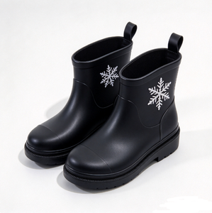 Bottes d'hiver pour femmes, bottines en PVC à imprimé flocon de neige, imperméables, bout rond, pour temps froid, logo personnalisé, marque privée - Product Image 3