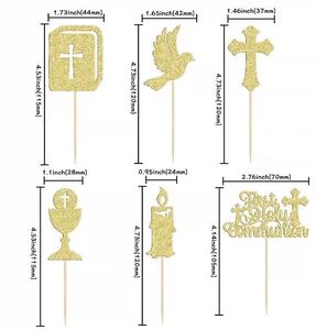 12 pièces papier gâteau Topper première sainte <span class=keywords><strong>Communion</strong></span> gâteau bâtons gâteau pics <span class=keywords><strong>pour</strong></span> baptême baptême fête décor - Product Image 4