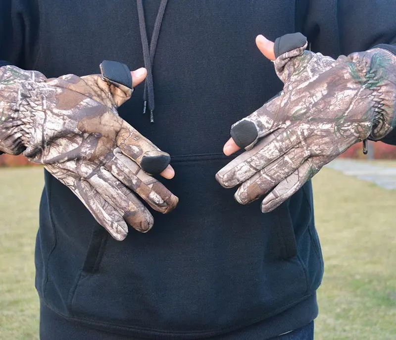 Gants de chasse rechargeables chauffants en laine camouflage, feuille de bois magnétique en cuir, camouflage, pour la chasse aux oiseaux