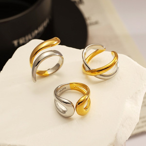 Stainless Steel <b>Ring</b> Geometric X-Shaped Double Band Women's Fashion Jewelry Gift - Product Image 3