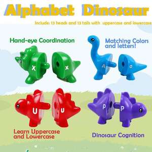Juego de Dinosaurios de Alta Calidad con 13 Piezas de Doble Cara para Entrenamiento Cerebral, Alfabeto en Mayúsculas/Minúsculas y Aprendizaje de Números para Jardín de Infancia - Product Image 5