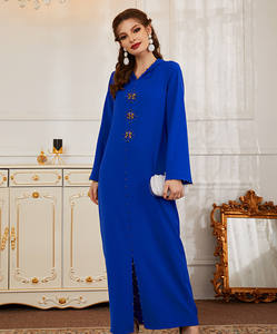 Abaya de Dubai de alta calidad y lujo con cristales de Swarovski en la parte delantera, de color puro, de suave tela de poliéste - Product Image 3