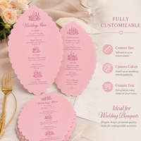 Carte de menu de mariage personnalisée festonnée avec papier de luxe, estampage à chaud et gaufrage, design élégant découpé, impression personnalisée pour événements