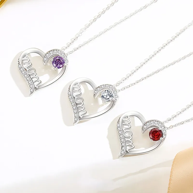 Collar de mamá de Plata de Ley 925 auténtica de alta calidad, collar con colgante de corazón infinito con letras de cristal para mujer