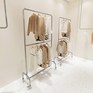 Espositore <span class=keywords><strong>per</strong></span> Negozio di Abbigliamento in Acciaio Inox Spazzolato Argento, Appendiabiti Regolabile <span class=keywords><strong>per</strong></span> Donna, Stile Art Déco, Autoportante, Facile da Montare - Product Image 2