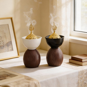 Quemador de incienso alto de madera en forma de tazón, el más vendido, quemador de aromaterapia portátil, decoración del <span class=keywords><strong>hogar</strong></span>, quemador de incienso árabe bakhoor - Product Image 3