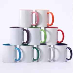Grosir dicetak Logo Mug khusus dengan kotak tembikar putih Mug porselen kopi keramik 11oz Mug keramik sublimasi kosong