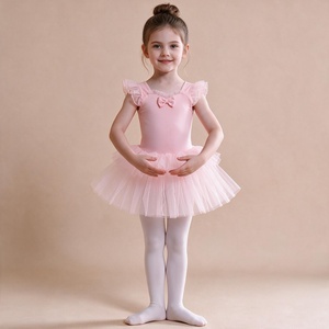 Justaucorps de ballet rose pour filles, robe de danse tutu avec volants aux épaules et nœud, tenue de scène pour performance - Product Image 4