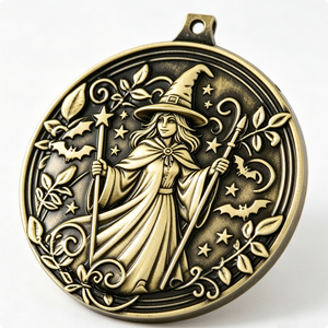Medalla de Bruja de Latón Chapada en Oro con Diseño de Hada en Relieve para Decoraciones de Halloween - Product Image 4