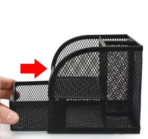 Mesh <b>Marker</b> Holder 4 Divided Compartments Office Makeup Brushes Holder Stationery Storage Home Office Supplies <b>Pen</b> Organizer - Product Image 3