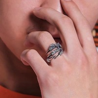 Bague pour homme en alliage de cuivre vieilli, style rétro, motif griffe de dragon, personnalisée, Hip Hop, gaufrée, imposante, Punk, ouverte et réglable