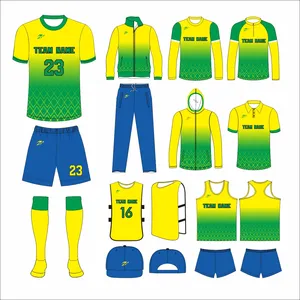 OEM niedriger preis großhandel gelb und blau herren fußball-uniformen sets design sublimation team fußballtrikot