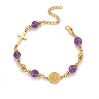 Bracelets religieux en acier inoxydable 316L plaqué or 14k 18k avec breloques, chapelet, bracelet Vierge Marie pour femmes et hommes