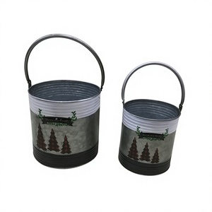 Lot de 2 jardinières rondes en métal galvanisé à la chaux Mini jardinière décorative en métal et fer pour la décoration de Noël - Product Image 1